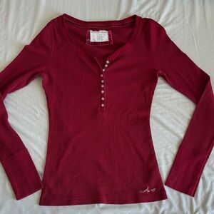 Y2K Aeropostale Women's Long Sleeve Ribbed Henley Top
